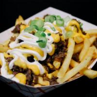 Kogii Fries · Topped with bulkogii, cheese, and sour cream.