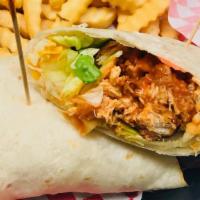 Buffalo Chicken Wrap · Grilled or fried chicken tossed in buffalo sauce, lettuce, tomato and mixed cheese.