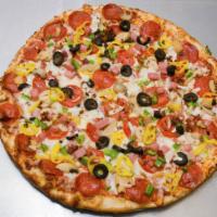 Large Supreme Pizza · Pepperoni, Bacon Ham, Italian Sausage, Ground Beef, Onion, Green Pepper, Black Olive, Banana...