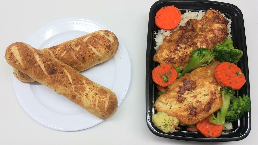 Grilled Chicken And Vegetable With Rice · 2 pc grilled chickenstrips, rice, vegetable with one choice of bread