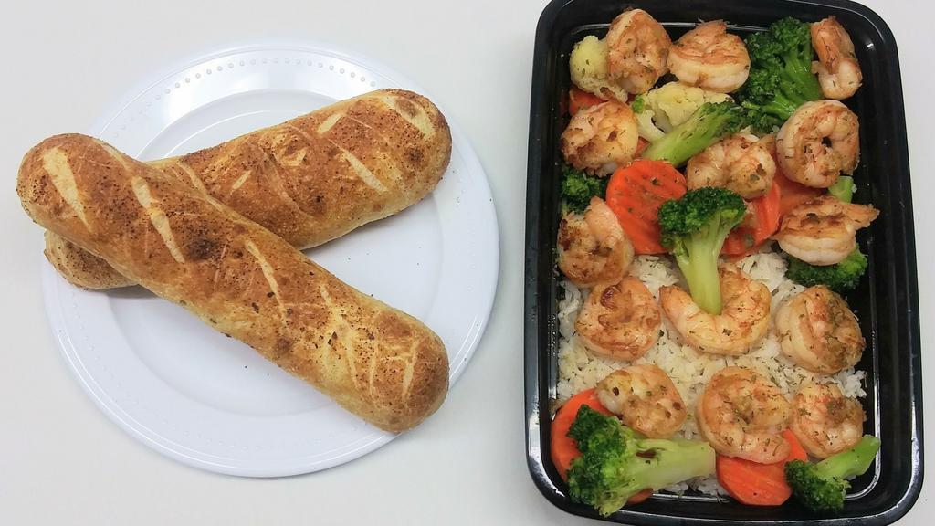 Grilled Shrimp And Vegetable With Rice · 15 pc grilled shrimp, rice and vegetable with one choice of bread