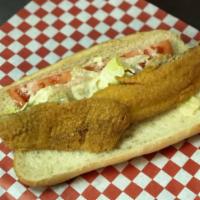 Fish Sub · Fried Whiting, Catfish, or Tilapia Fillet (1) with Tartar Sauce, Tomato & Lettuce.
