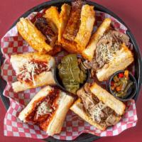 Italian Trio · Two mini Italian beef, two mini Italian sausages, two mini meatball sandwiches. The side of ...