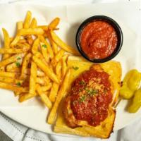 Chicken Parmigiana Sandwich · Hand breaded boneless breast of chicken baked with our house made red sauce & mozzarella che...