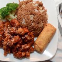 Sesame Chicken · Spicy. Chunks of chicken cooked in specially prepared sauce with fragrant sesame seeds.