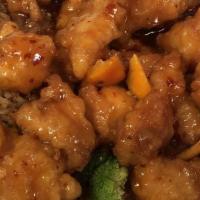 Orange Flavored Chicken · Hot and Spicy. Tender filets of marinated chicken sautéed and seasoned with imported orange ...