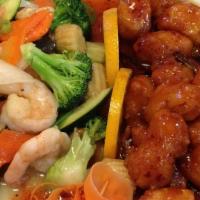 Dragon Phoenix (7) · Hot and Spicy. Stir-fried jumbo shrimp with Chinese vegetables and general tso's chicken. se...