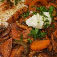 Beef Ghallaba · Sautéed with mushrooms natural herbs and spices. Served with hommous.