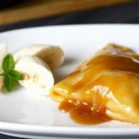 Banana Caramel Crepe · Fresh banana with topping choice: caramel, chocolate or nutella.