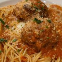 Spaghetti+Meatball · house made braised meatballs , tomato basil sauce and pecorino