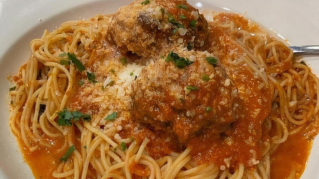 Spaghetti+Meatball · house made braised meatballs , tomato basil sauce and pecorino