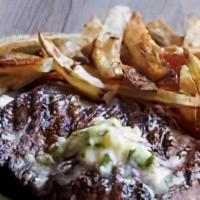 Steak Frites · A 12 OZ  steak cooked to your liking with reduced Merlot Au Jus, served with hand cut fries ...