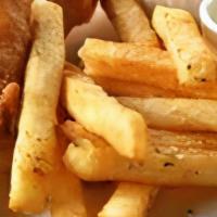 Fish N Chips · Home beer battered fillets of fish served with French fries.