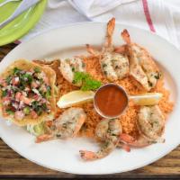 Maria'S Camarones A La Parrilla · Char-broiled jumbo shrimp served with chile chipotle sauce on the side.