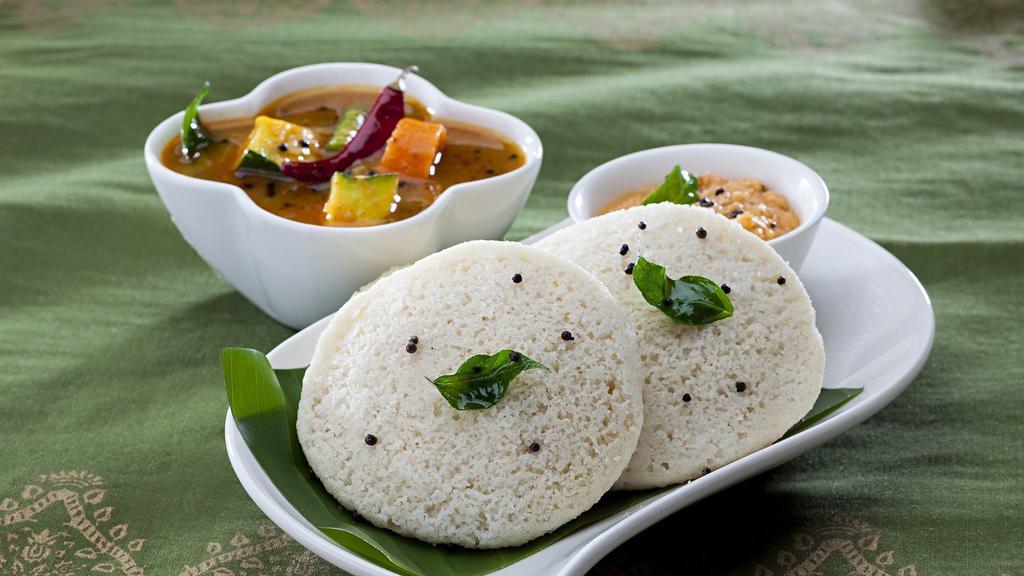 Iddly (3) · Steamed rice cakes served with sambar and chutney.
one of South Indian Idols.