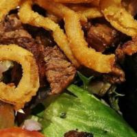 Steak Salad · mixed greens, tomatoes, red onion, cucumber, bleu cheese crumbles and our all natural MN Ang...