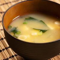 Miso Soup · Flavored with seasoned soybean paste. soup that is made from miso paste.