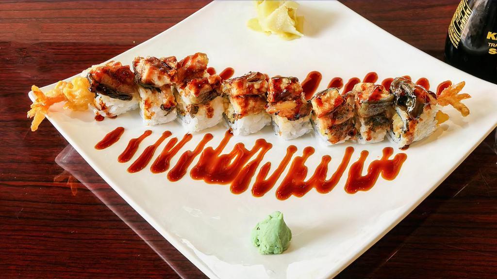 Deluxe Shrimp & Eel Roll · Shrimp tempura topped with eel, scallions and eel sauce.