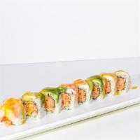 Kiss Me Or Not Roll · Spicy crabmeat, cucumber with shrimp, avocado & mango sauce.
