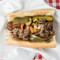 Combo Beef & Sausage Sandwich · Italian sausage topped with homemade Italian beef on fresh French bread.
