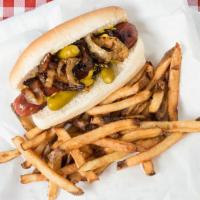 Maxwell Street Polish · Comes with fresh cut french fries on the side and mustard, grilled onions and hot peppers.