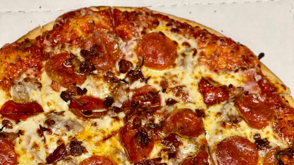 Meatlovers · Sausage, pepperoni, Canadian bacon and bacon.