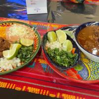 Birria De Res Plate · Beef Birria Stew Plate

Served with a side of rice, refried beans, cilantro, diced onions & ...