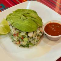 Ceviche · Diced shrimp mixed in with diced onions, tomatoes, cilantro & cucumber. Cooked in lime juice...