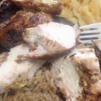 Jerk Chicken Dinner White · Serve with your choice of any 2 sides, hearty and delicious portions.