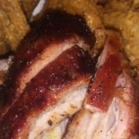 Small Tip · 1/2 pound of pork rib tips w/ fries & bread w/ BBQ sauce.