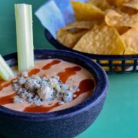 Buffalo Chicken Queso + Chips · Blue Cheese.