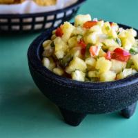 Pineapple Salsa + Chips · Sweet and Mild, veggie, vegan & gluten-free.