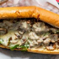 Philly Cheesesteak · Best Seller. Skillet-grilled steak, mozzarella cheese, sautéed onions, mushrooms, green pepp...