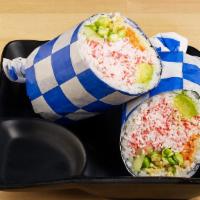 California Crab Salad Burrito · Avocado, cucumber, crab salad, tempura crunch, edamame, carrot, sweet corn, ginger, masago, ...