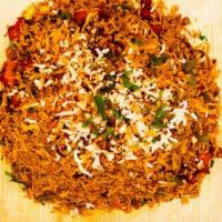 Chicken Schezwan Fried Rice · Fried rice made w/ extra long grain basmathi rice sauteed w/ carrots, beans, eggs, chicken, ...