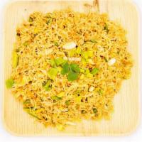 Veg Fried Rice · Fried rice made w/ extra long grain basmathi rice sauteed w/ carrots, beans & flavored w/ sp...