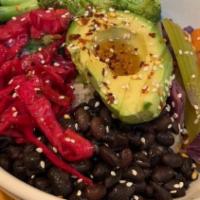The Tao Bowl · Ginger steamed vegetables, black beans, brown rice, avocado, house made sauerkraut spicy or ...