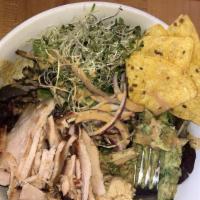 Power Protein Salad · Egg, chickpeas, broccoli, turkey, hummus, almonds, pumpkin seeds, kale, mixed green, goddess...