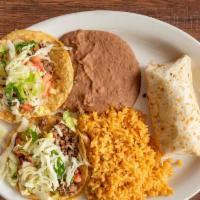 Tacos & Quesadilla · Two tacos corn and six inch flour quesadilla. Served with rice and beans.
