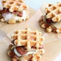 Kids Mini Waffles · With 2 bacon strips or 2 Sausage links