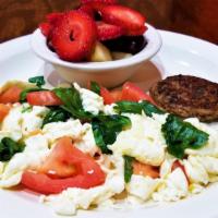 Healthy Combo · Egg Whites scrambled with Spinach and Tomatoes, Served with 1 Turkey Patty, 2 Multigrain Pan...