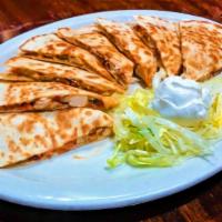Chicken Quesadilla · Grilled chicken, bacon, pico de gallo and chipotle mayo. Served with lettuce and sour cream.