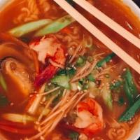 Spicy Ramen / 짬봉라면 · Ramen noodles in beef bone broth with your choice of seafood/chicken/tofu, bean sprouts, oni...