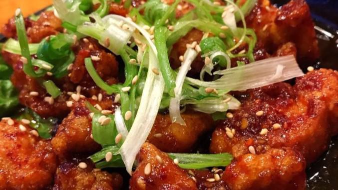 Pa Chicken / 파닭 · Lightly battered fried chicken thigh, spicy teriyaki sauce with scallion.