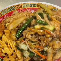 Combination Chow Mein · Chicken, beef, shrimp. Chow meln - crispy noodle, beansprouts, napa cabbage, celery, broccol...