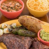 Arrachera By Pound · Charcoal arrachera. Beef inside skirt steak. includes rice, beans (refried or charros) guaca...