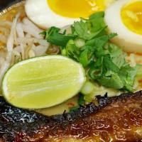 Tom Yum Tonkotsu · Rich Berkshire pork broth, soft boiled egg*, egg noodles, bean sprout, marinate bamboo shoot...