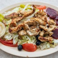 Chicken Greek Salad · Served with chicken breast.