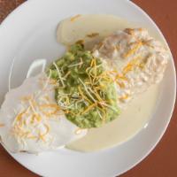 Chimichangas · inside: has re-fried pinto beans , shredded cheese, 
Please specify meat choice in comment s...