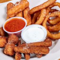 Sampler Plate · Breaded Zucchini, Onion Rings, Mozzarella Sticks, & Fried Mushrooms served with our homemade...